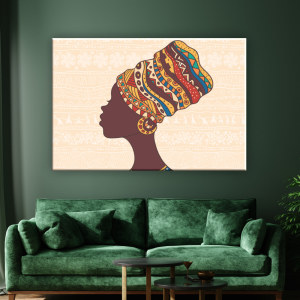 Afrikansk kvinna som målar med traditionella motiv. God kvalitet, original, hängde på en vägg ovanför en soffa i ett vardagsrum