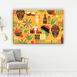 Afrikansk målning med motiv på en ung bakgrund. God kvalitet, original, hängde på en vägg ovanför en stol i ett hus