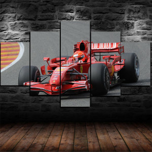 5-delad målning av en röd Ferrari racerbil