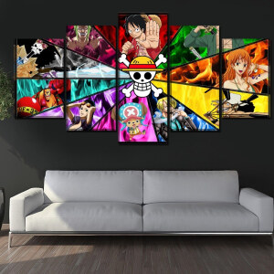 Färgglada bilder av karaktärerna från manga-serien One Piece