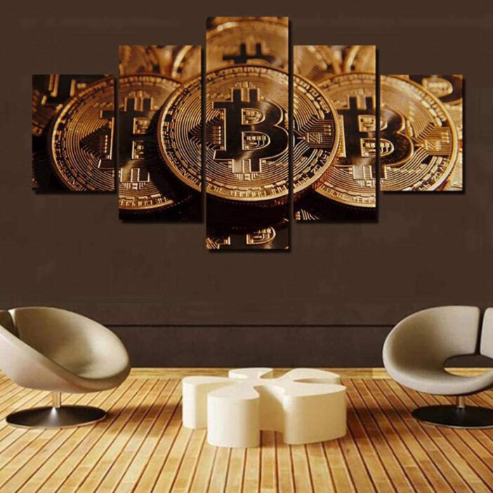 Dekorativ duk illustrerad med guld Bitcoins Dekorativ duk illustrerad med guld Bitcoins