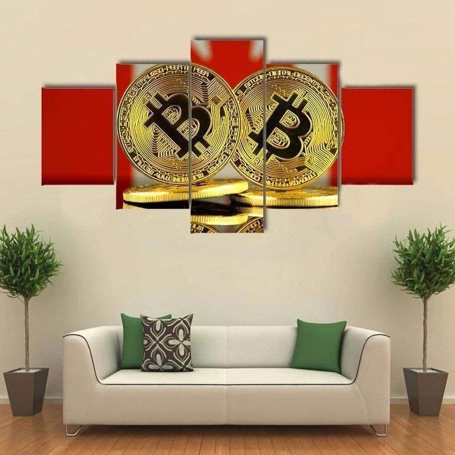 Dekorativ duk med två gyllene Bitcoins