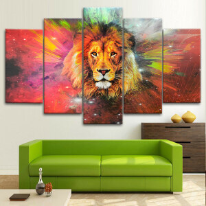 Ultra färgglatt lejonporträtt i popstil