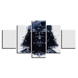 presenteras på en vit bakgrund, en 5-delad målning som föreställer huvudet av Darth Vader i Star Wars i en modern stil