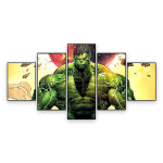 presenteras på en vit bakgrund, en 5-delad målning av Hulken på en gul bakgrund