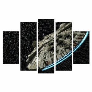 en målning med 5 delar som föreställer Star Wars-skeppet på en vit bakgrund